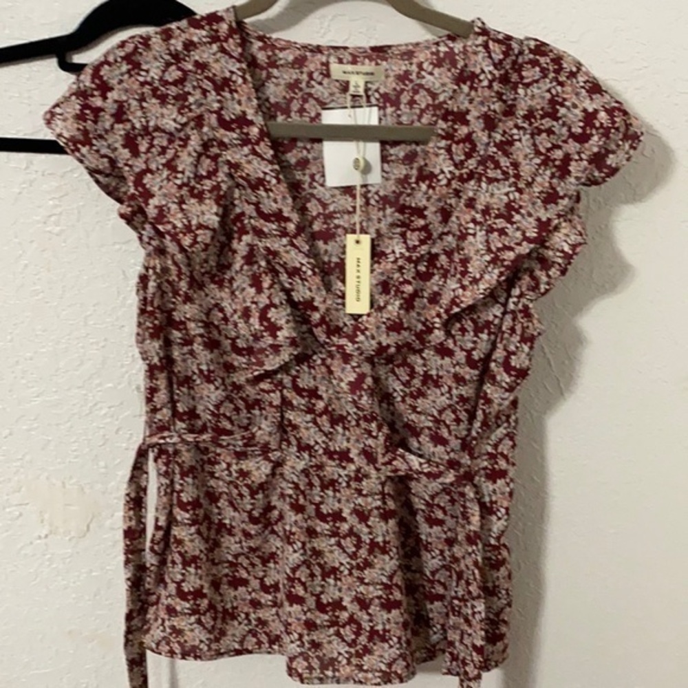 Max Studio Pink and Orange Flutter Sleeve Blouse